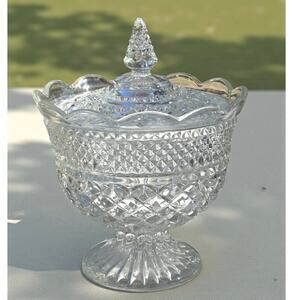 Vintage Wexford Candy Dish with Lid Anchor Hocking Clear Glass Serving Bowl 9.5”